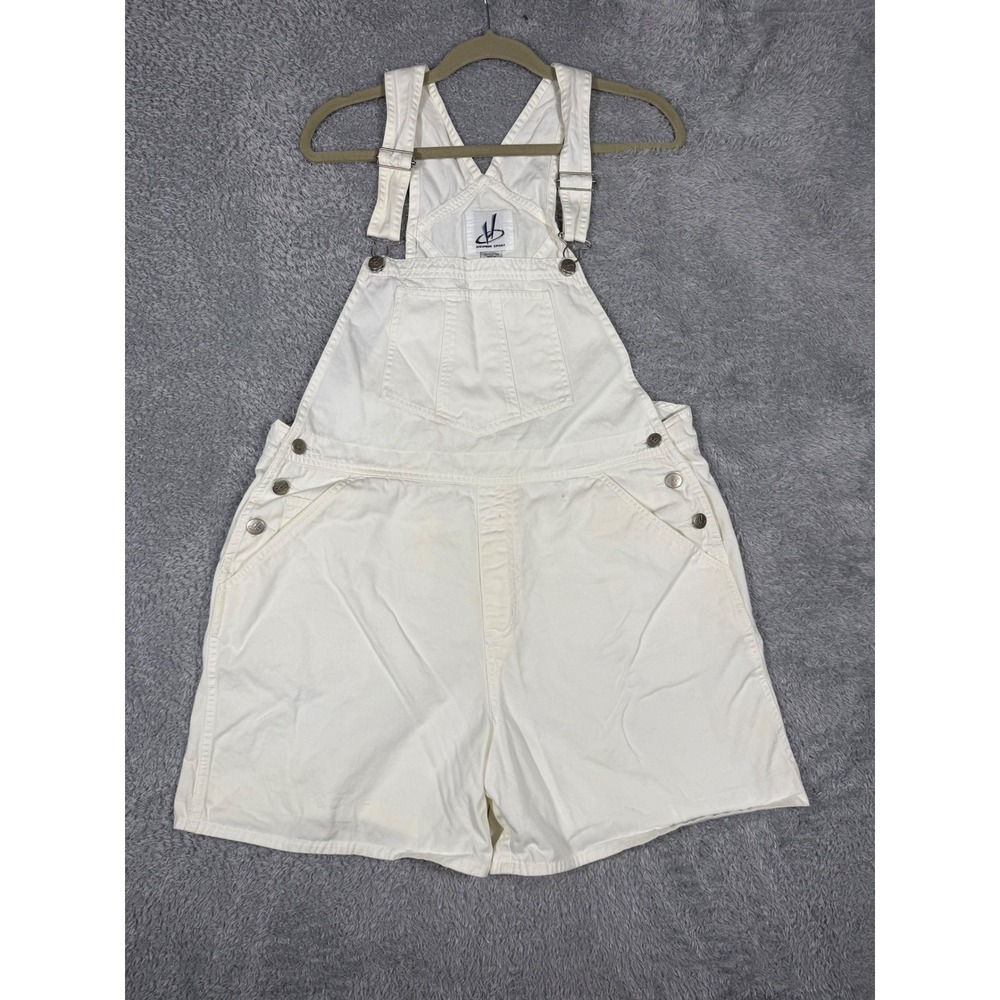 Highway Sport‎ Shortalls Women L Cream Good Vintage 90s Cotton Denim Overalls